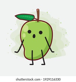 Vector Illustration of Mango Fruit Character with cute face, simple hands and leg line art on Isolated Background. Flat cartoon doodle style.