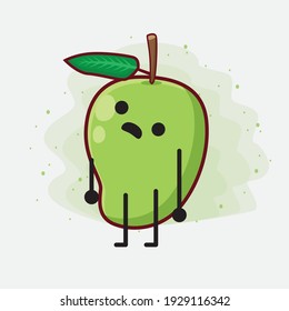 Ilustración vectorial del personaje de la fruta de Mango con cara linda, manos simples y líneas de piernas en fondo aislado. Estilo de dibujo animado plano.