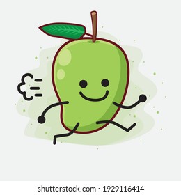 Vector Illustration of Mango Fruit Character with cute face, simple hands and leg line art on Isolated Background. Flat cartoon doodle style.