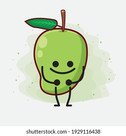 Ilustración vectorial del personaje de la fruta de Mango con cara linda, manos simples y líneas de piernas en fondo aislado. Estilo de dibujo animado plano.