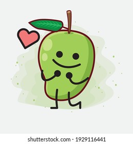 Vector Illustration of Mango Fruit Character with cute face, simple hands and leg line art on Isolated Background. Flat cartoon doodle style.