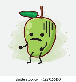 Vector Illustration of Mango Fruit Character with cute face, simple hands and leg line art on Isolated Background. Flat cartoon doodle style.