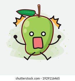 Vector Illustration of Mango Fruit Character with cute face, simple hands and leg line art on Isolated Background. Flat cartoon doodle style.