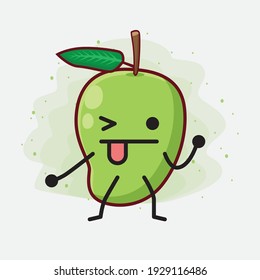 Vector Illustration of Mango Fruit Character with cute face, simple hands and leg line art on Isolated Background. Flat cartoon doodle style.