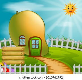 vector illustration of mango house in garden
