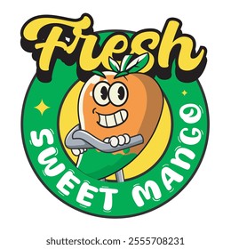Vector Illustration of Mango Mascot with Retro Mascot Illustration Available for Logo Badge