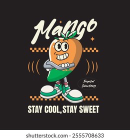 Vector Illustration of Mango Mascot with Retro Mascot Illustration Available for Tshirt Design