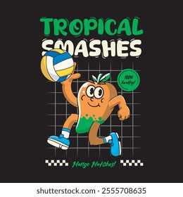 Vector Illustration of Mango Mascot with Retro Mascot Illustration Available for Tshirt Design