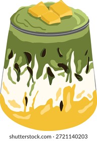 Vektor Illustration Mango Matcha Latte mit gelber und grüner Farbkombination - kann für Café-Menü-Design verwendet werden 