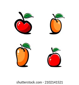 vector illustration of mango, orange, tomato and cherry fruit