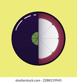 Vector illustration of mangosteen cross section and mangosteen semicircle fruit form. this mangosteen slice vector suitable for sticker, animation, and presentation.