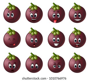 vector illustration of mangosteen with different emoticon