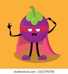 vector illustration of a Mangosteen fruit character with a red cloak and his mask, great for mascot, icon, etc.