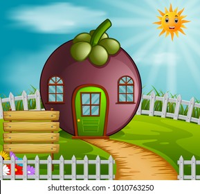 vector illustration of mangosteen house in garden