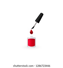 Vector illustration manicure accessory red nail polish, open with drop, metal. For spa salons, body care, studio, service Element of logo