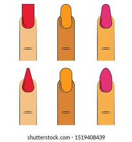 Vector illustration of manicure, different types and shapes of nails. Set of manicure patterns