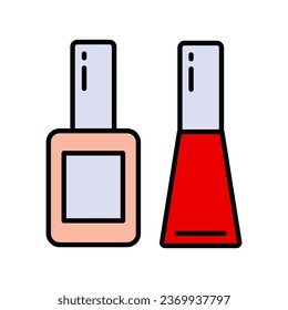Vector illustration with manicure. Nail polishes color icon. Cosmetic product for manicure and pedicure. Nail service. Beauty industry. Pictogram for web page, promo. UI, UX, GUI design element.