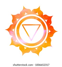 Vector illustration of Manipura chakra with outer space and nebula inside.