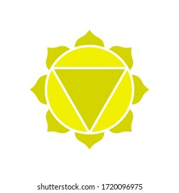 Vector illustration of Manipura yellow chakra with outer space and nebula inside.