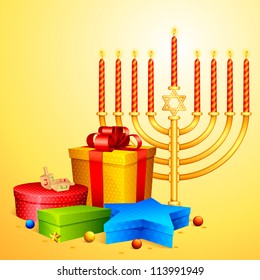 vector illustration of manorah with colorful gift wishing Israel New Year