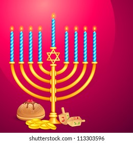 vector illustration of manorah and dreidel wishing Israel New Year