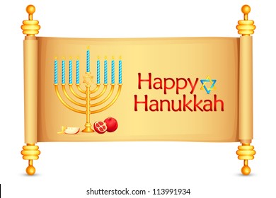 vector illustration of manorah and dreidel wishing Israel New Year