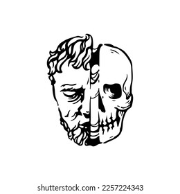 vector illustration of a man's face next to a skull