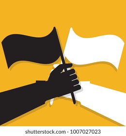 Vector illustration. Man's hand holding a flag.