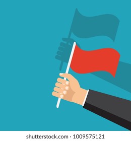 Vector illustration. Man's hand holding a flag.