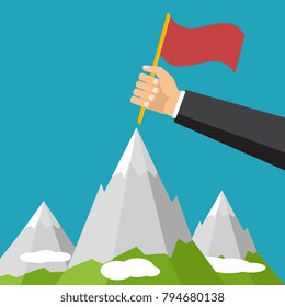 Vector illustration. Man's hand holding a flag.