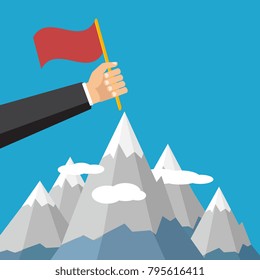 Vector illustration. Man's hand holding a flag.