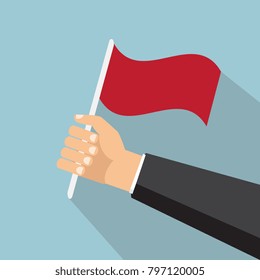 Vector illustration. Man's hand holding a flag.
