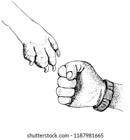 Vector illustration of a man's hand and paw man's best friend's dog paw with claws