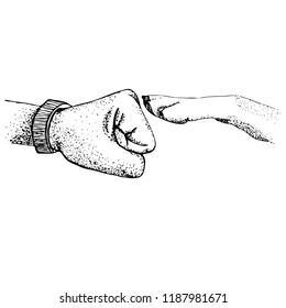 Vector illustration of a man's hand and paw man's best friend's dog