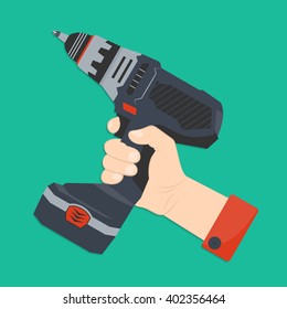 Vector illustration of man's hand with screwdriver in flat style for your design