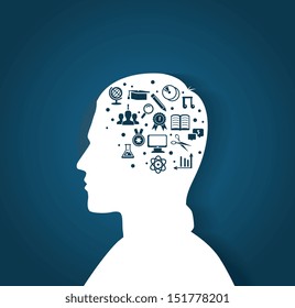 Vector illustration of Man's head with education icons