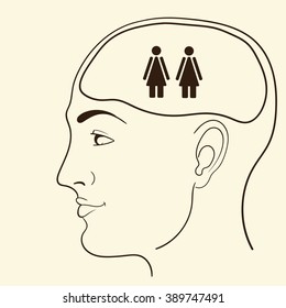 vector illustration of man's head with idea