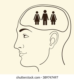 vector illustration of man's head with idea