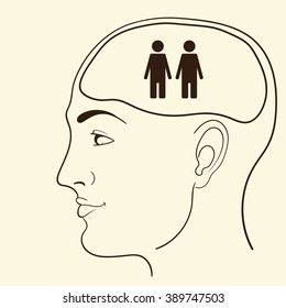 vector illustration of man's head with idea