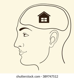 vector illustration of man's head with idea