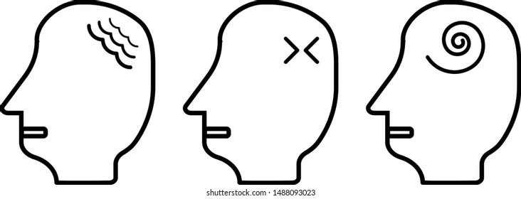 Vector illustration of man's head, with head sicknesses, black and white version