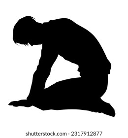 Vector illustration of a man's silhouette crouching