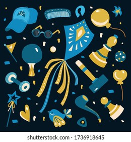Vector illustration with mans things. Bright concept in flat style. Set of everyday things.