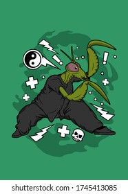 the vector illustration of mantis play kungfu ,it can be use for shirt design or poster 