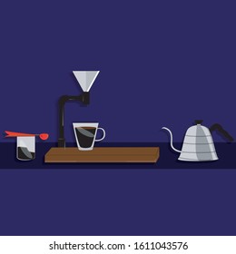 Vector illustration of a manual coffee making set. with reflections of light and shadow. 