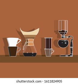 Vector illustration of a manual coffee making set. with reflections of light and shadow. suitable for icon use