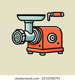 vector illustration of a manual meat cutting machine, with a simple orange design, plain background.