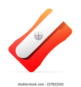 Vector illustration of manual red pencil sharpener isolated on white