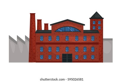 Vector Illustration Of  Manufacturing Factory Building. Industrial Factory Vector Flat Illustration. Old Factory