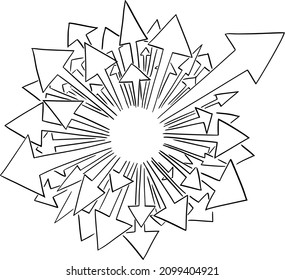 Vector illustration of many arrows coming out from empty space in center.Add your text or icon.